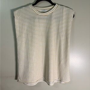 Rebel Queen by Liu Jo Gold Metallic Striped Muscle Tee Padded Shoulder Top M
